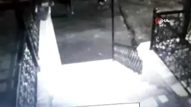 Eline aldığı taşla dükkanın camını kırmaya çalışan genç kameralara yansıdı