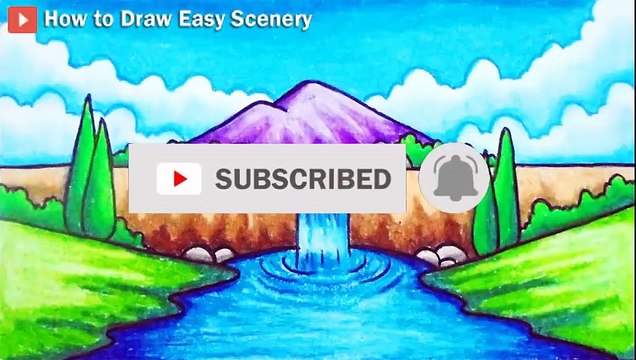 How to Draw Easy Scenery Drawing Waterfall scenery step by step with Oil Pastels