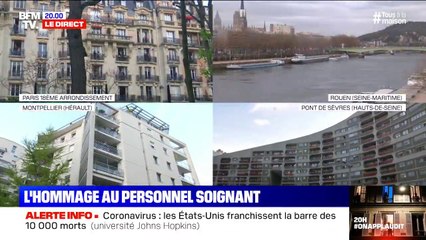 Aux balcons, les Français applaudissent le personnel soignant ce lundi