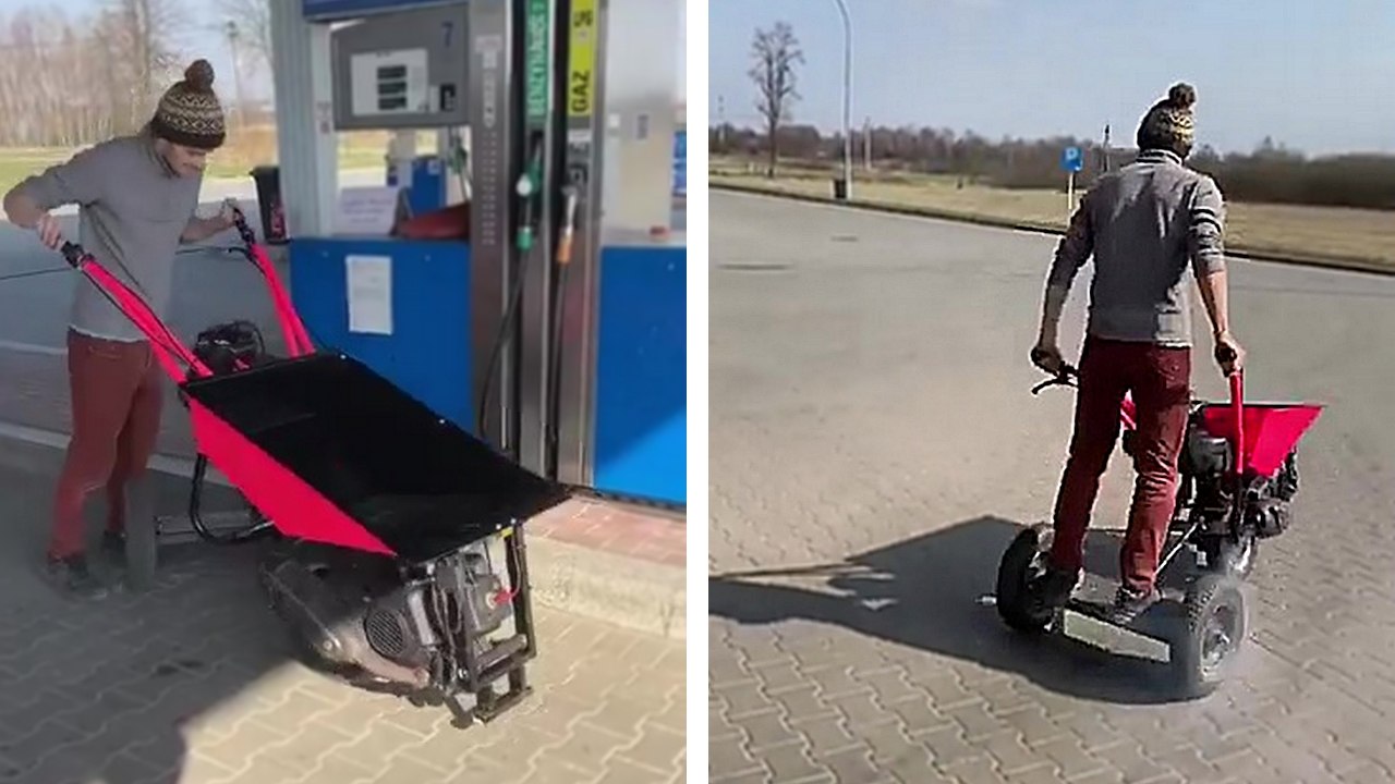 Un tour à la station essence pour faire le plein de sa... brouette à moteur