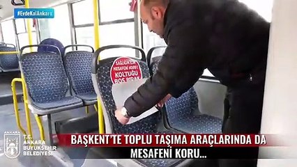 Ankara Büyükşehir Belediyesi'nden otobüslerde 'sosyal mesafeni koru' farkındalığı