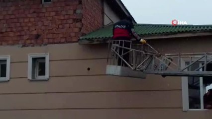 Çatıda mahsur kalan güvercini itfaiye kurtardı