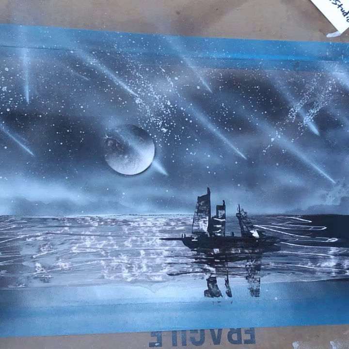 Spray Paint Art "Boat at Night