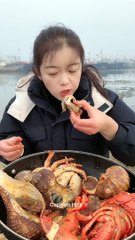 Beautiful Girl Cooking Food And Eating Delicious