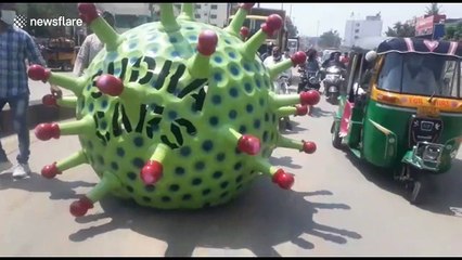 Indian car designer drives around in 'coronavirus vehicle' to encourage residents to stay indoors