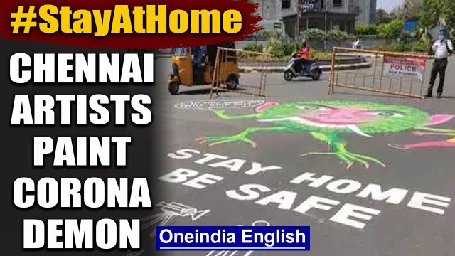 Coronavirus: Chennai artists spread awareness, paint 'Corona Demon' on the streets | Oneindia News