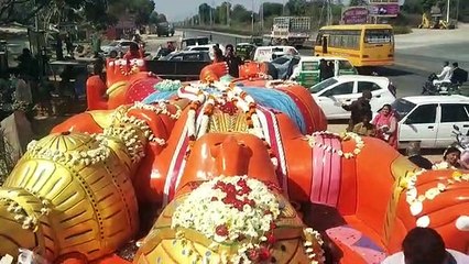 उदयपुर आई 64 टन वजनी और 28 फीट लम्बी हनुमान प्रतिमा