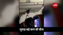 Flight passenger uses flights ac to dry their shoe