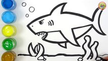 Let's learn to glitter Shark drawing and coloring, painting for kids - TOBiART -