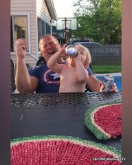 Funny Baby Reaction To Daddy Drinks Beer