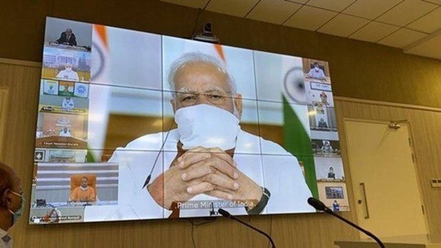 PM Modi wears homemade mask during meeting with CMs
