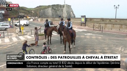 A cheval, les gendarmes d'Etretat tentent de faire respecter le confinement