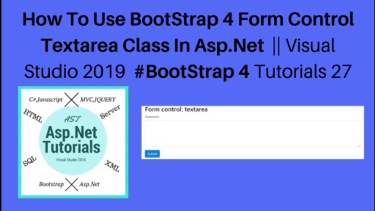 How to use bootstrap 4 form control textarea class in asp.net || visual studio 2019 #bootstrap 4 tutorials 27