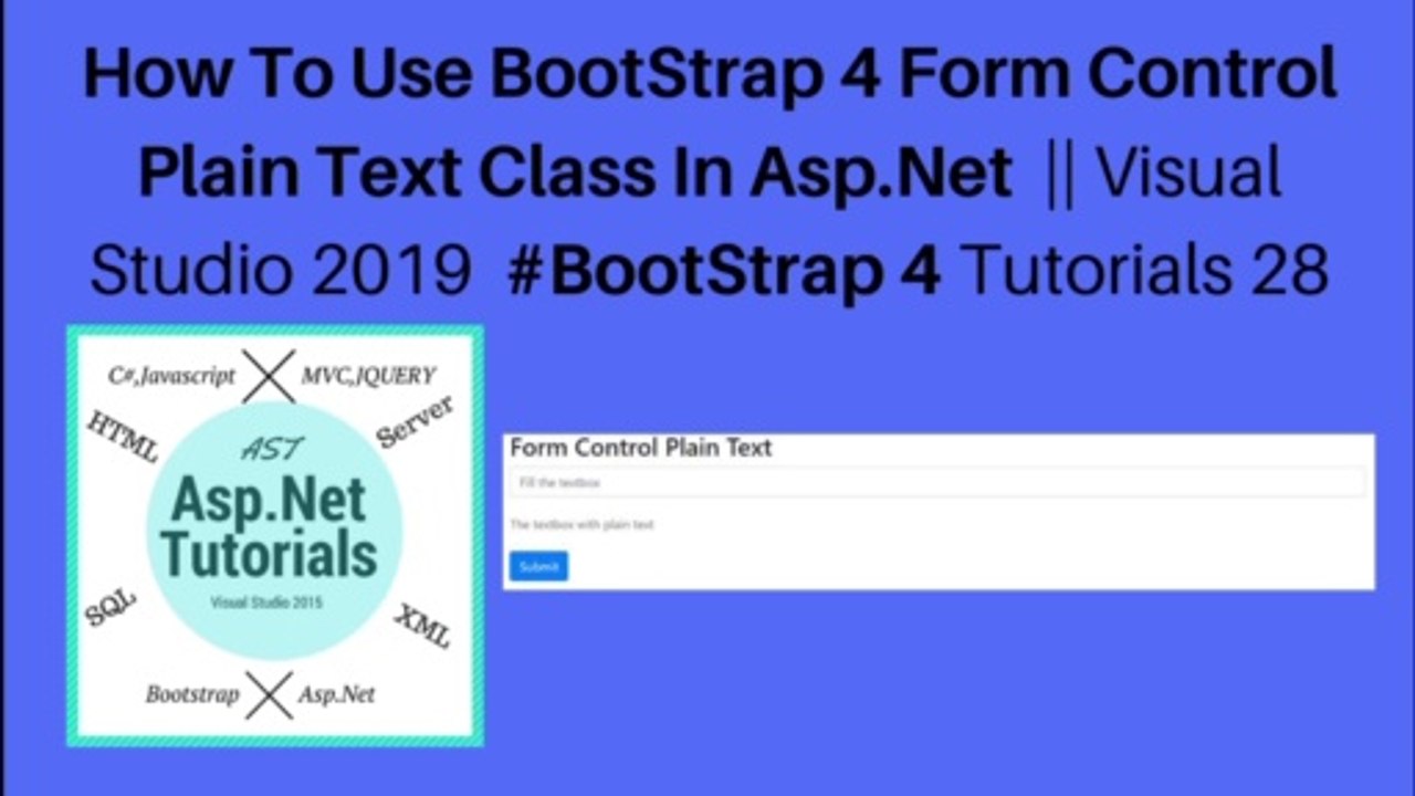 How to use bootstrap 4 form control plain text class in asp.net || vs2019 #bootstrap 4 tutorials 28