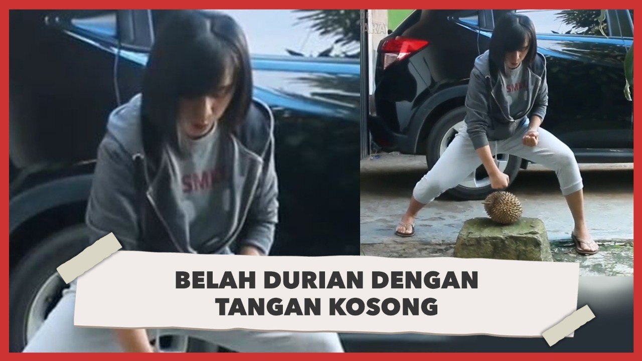 Gokil, Aksi Wanita Belah Duren dengan Tangan Kosong