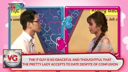 THE GUY IS SO GRACEFUL AND THOUGHTFUL THAT THE PRETTY LADY ACCEPTS TO DATE DESPITE OF CONFUSION