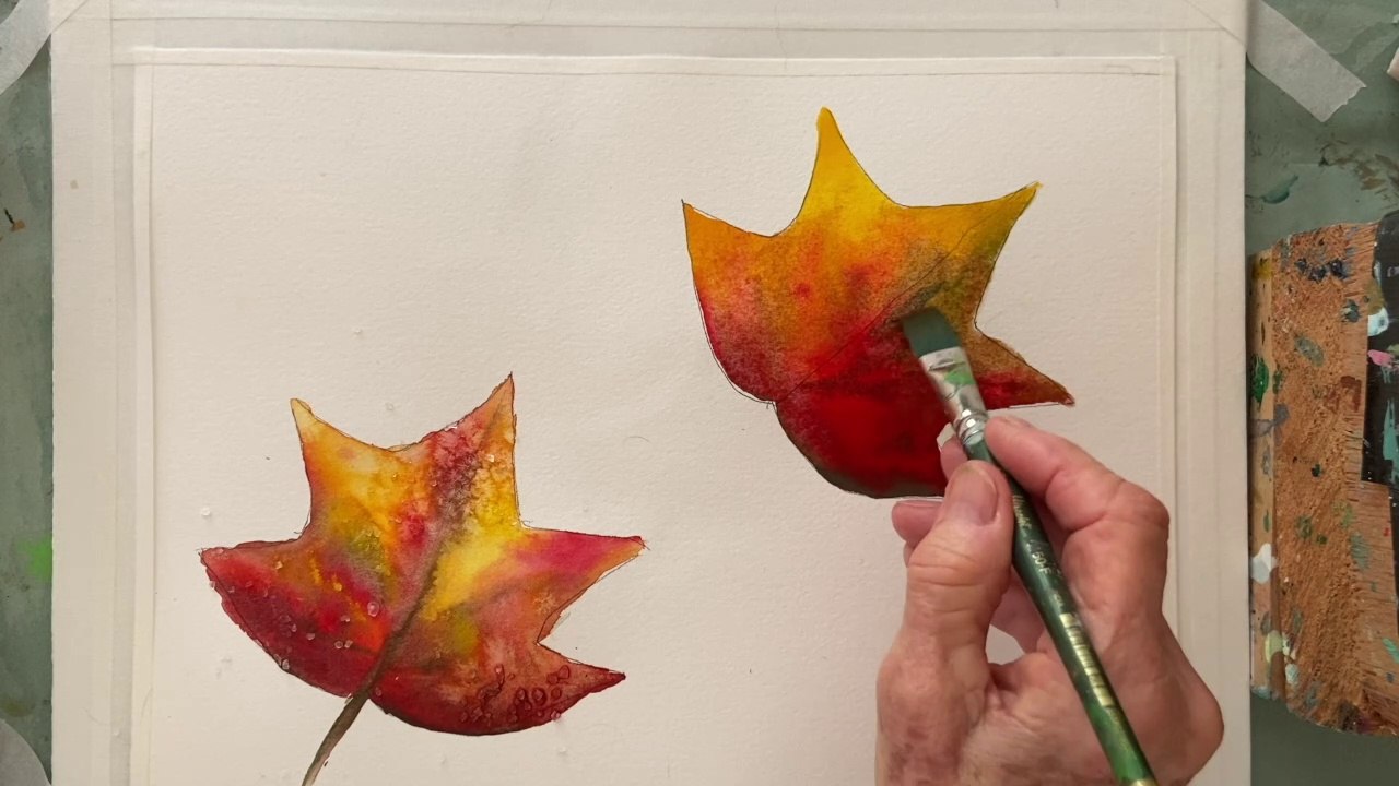 Watercolor Tutorial for beginners, how to paint 2 leaves each with  different techniques