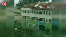 Görele’de fırtına nedeniyle okulun çatısı uçtu