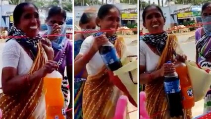 Poor Woman Gives Cool Drinks To Police | నెలకి 3500రూ జీతం.. అయినా సరే