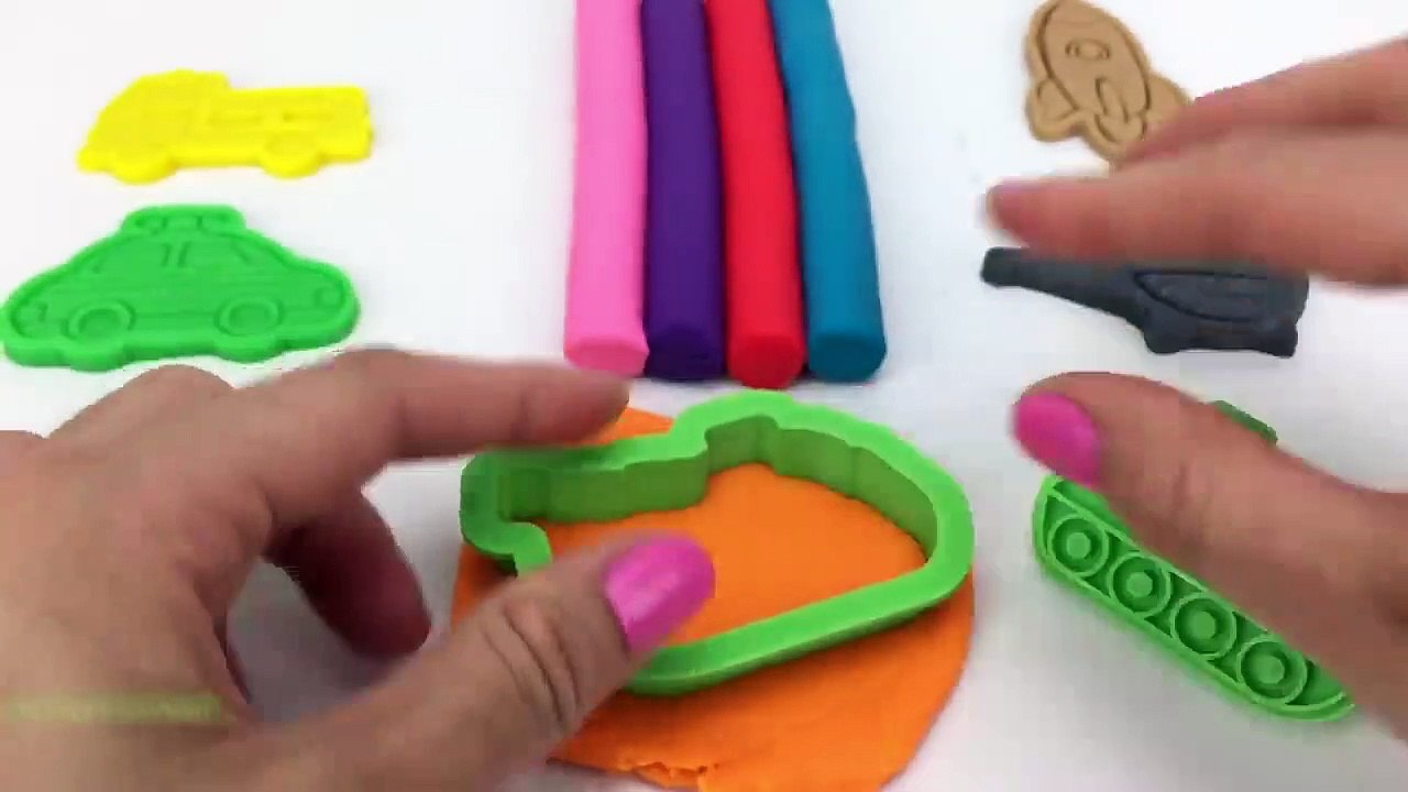 Learn Colors with 9 Color Play Doh Modelling Clay and Vehicles Car