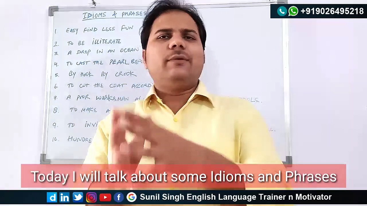 10 English Idioms & Phrases with meaning in hindi  Learn English with sunil singh#learnenglishlanguage  10 English Idioms & Phrases with meaning in Hindi Part-2  Learn English with Sunil Singh English Trainer In this video you will learn 10 English idioms