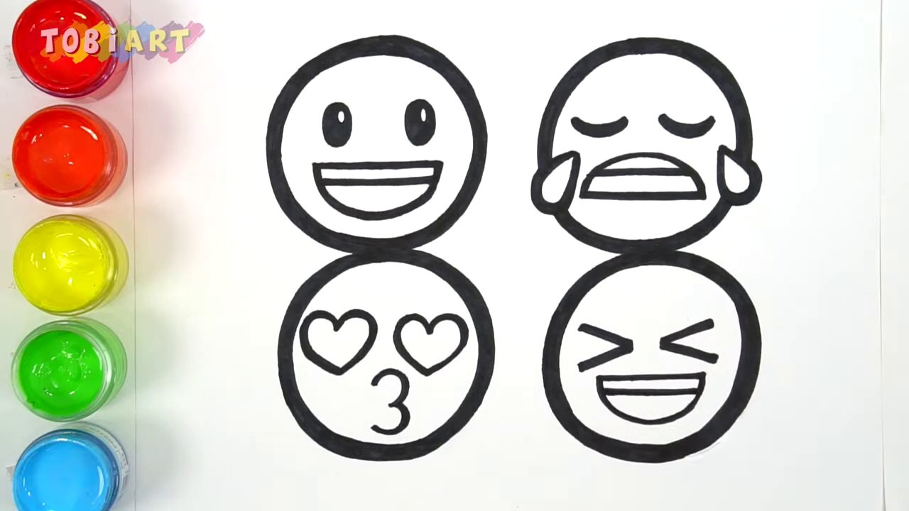 Let's learn to glitter Emoji drawing and coloring for kids - TOBiART -