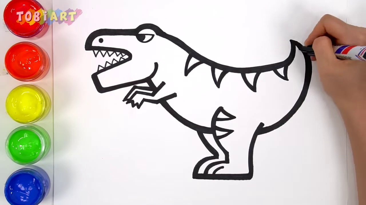 Let's learn to glitter Dinosaur drawing and coloring for kids - TOBiART -