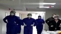 Korona virüsten iyileşen hastaları penguen dansı ile uğurladılar