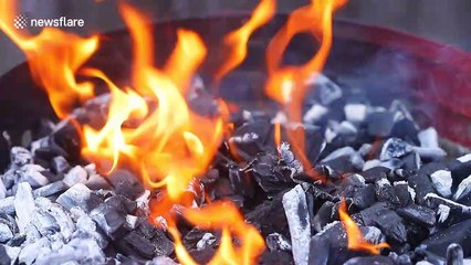 BBQ ASMR: Charcoal grill gets lit and burgers are sizzling in satisfying clip