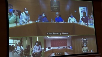 VIJAY RUPANI MEETING THROUGH VIDEO CONFERENCING IN GANDHINAGAR