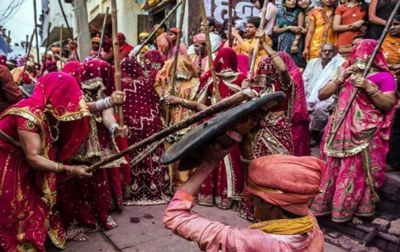 People celebrate Barsana's special Lathmar Holi