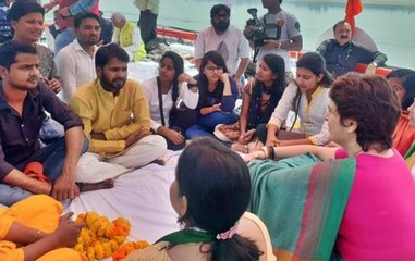 Priyanka Gandhi interacts with students during boat ride