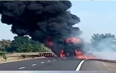 Fuel Tanker In Madhya Pradesh Catches Fire, Driver Narrowly Escapes
