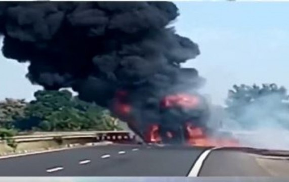 Fuel Tanker In Madhya Pradesh Catches Fire, Driver Narrowly Escapes