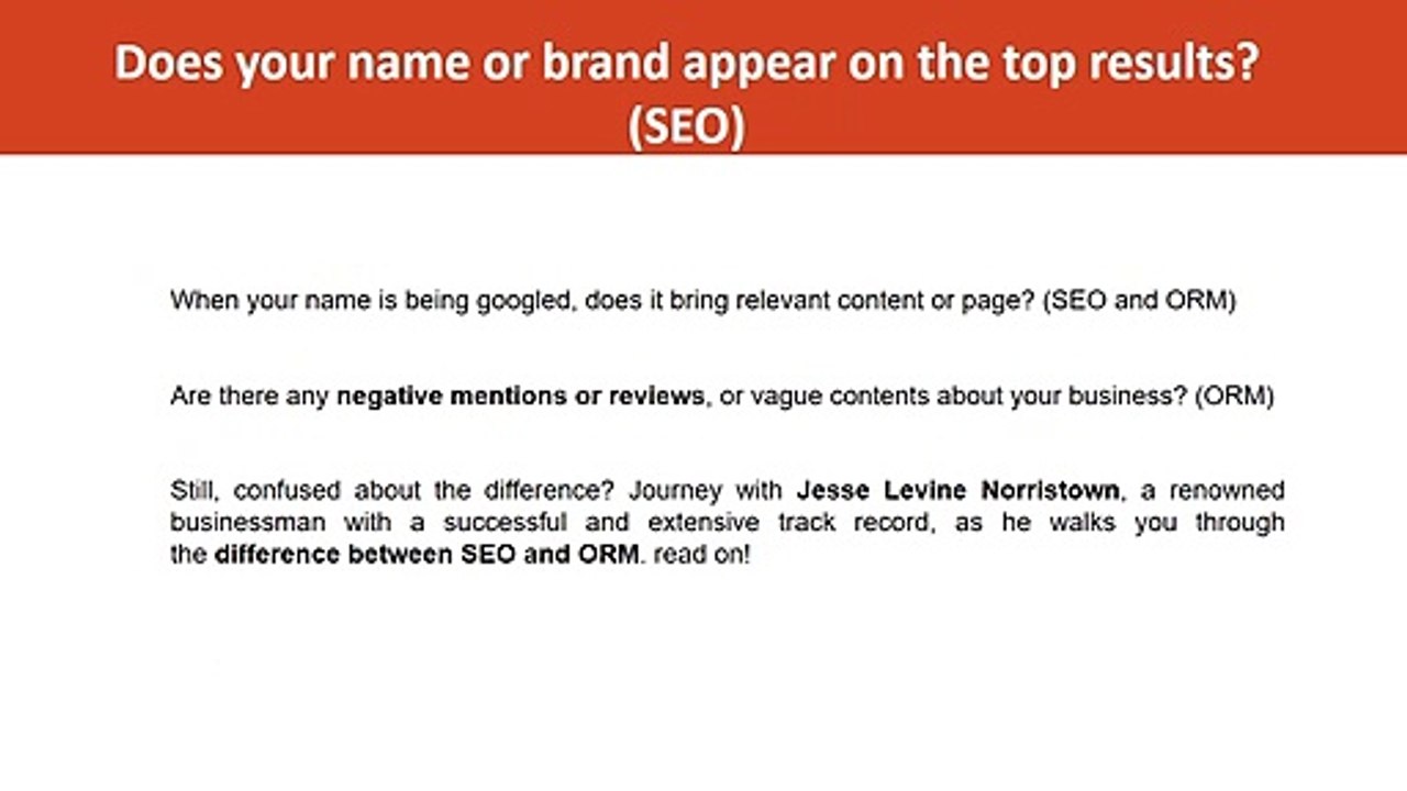 Jesse Levine Norristown -  ORM vs SEO