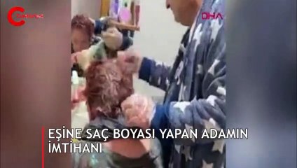 Eşine saç boyası yapan adamın imtihanı kamerada