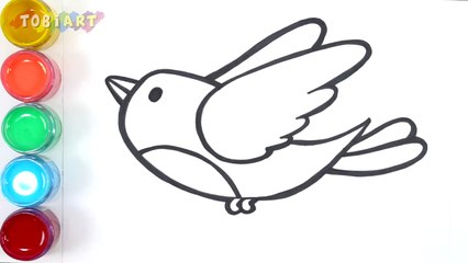 Let's learn to glitter bird drawing and coloring, painting for kids, toddlers! - TOBiART -