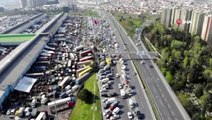 Bayrampaşa sebze ve meyve halindeki yoğunluk havadan görüntülendi