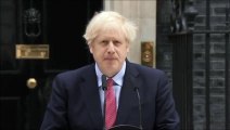 Prime Minister Boris Johnson addresses the nation outside No. 10 Downing Street on his first day back at work since recovering from COVID-19