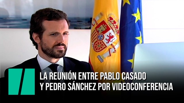 Pablo Casado en la reunión por videoconferencia con Pedro Sánchez