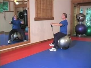Bounderball Seated Posterior Delt Fly with Exercise Tubing