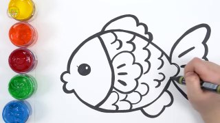 Let's learn to glitter Fish drawing and coloring for kids! - GENiEART -