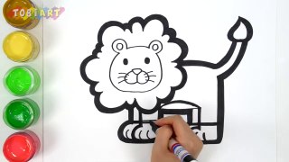 Let's learn to glitter Lion drawing and coloring for kids - TOBiART -