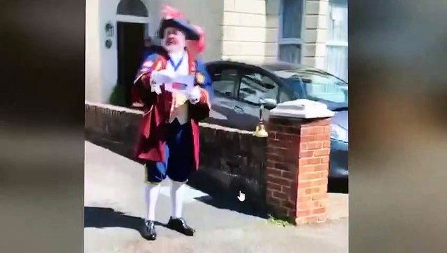 Rye Town Crier Paul Edward Goring making the official Cry to proclaim Her Majesty's 94th birthday