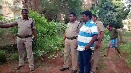 Man rescues snake stuck in garden fence using scissors in southern India