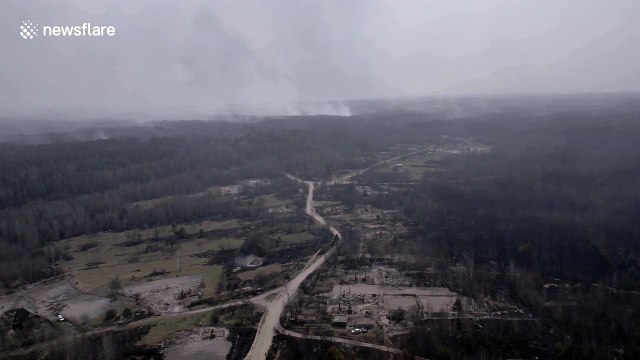 Disheartening drone footage shows smoke from fire inside Chernobyl exclusion zone in Ukraine