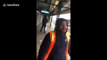 Shocking moment MTA worker attacks passenger after being caught spitting on the tracks