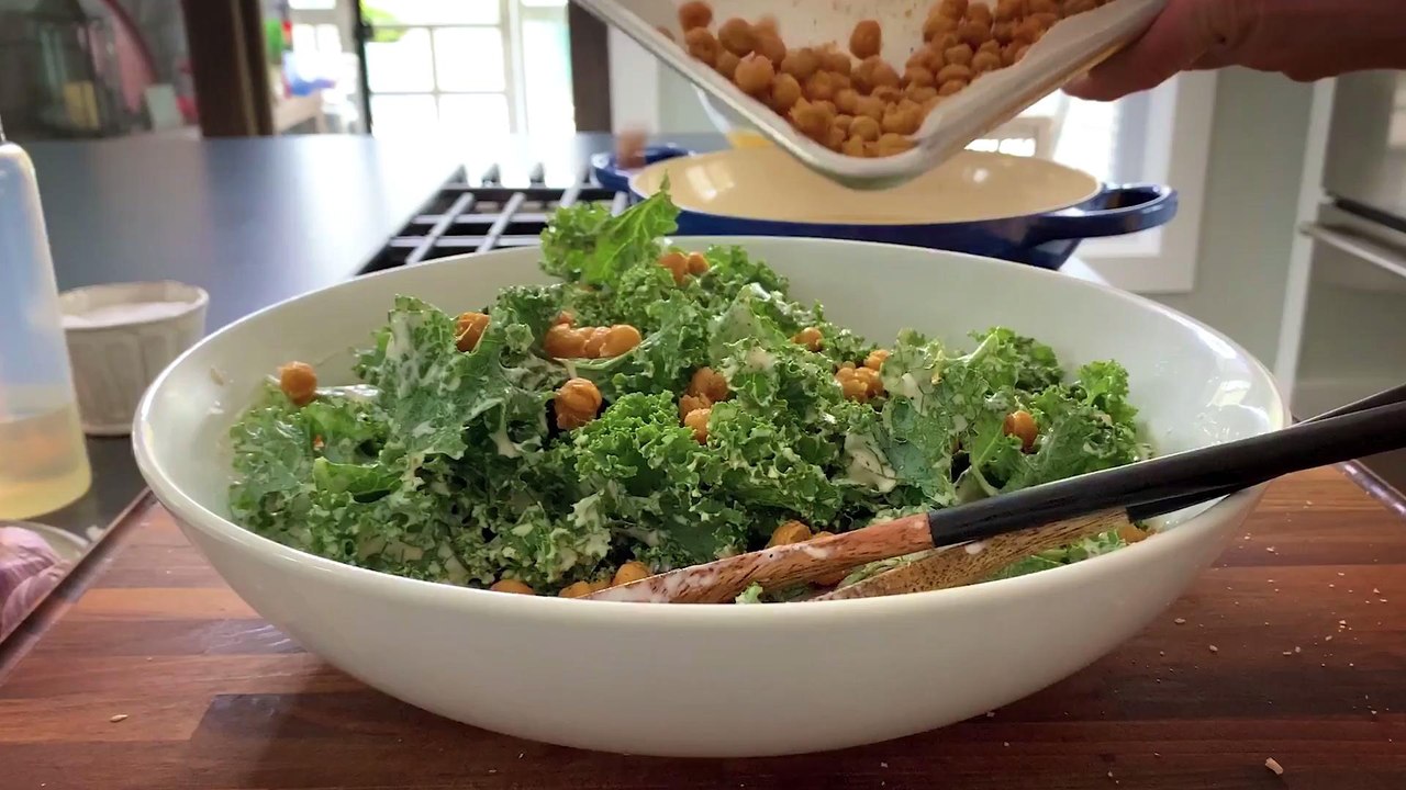 Kale Caesar with Fried Chickpeas