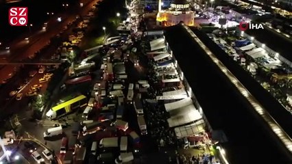 Bayrampaşa sebze halinde sokağa çıkma yasağı yoğunluğu havadan görüntülendi