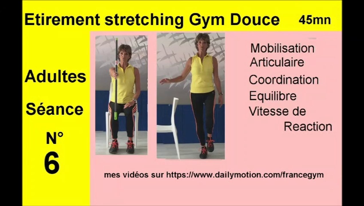 gym douce etirements séniors sur chaise pour renforcement musculaire coordination equilibre vitesse de reaction